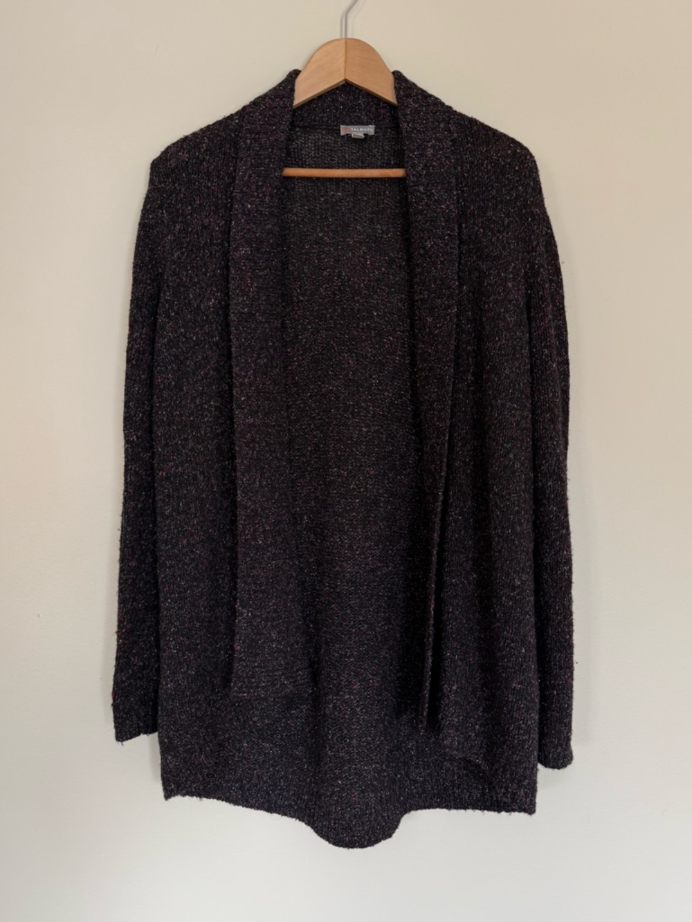 Talbots Spacedye Marled Wool Silk Blend Open-Front Long Sleeve Sweater Cardigan